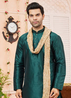 Raivat Ethnic Green Colour Art Silk Kurta Pajama With Matching Dupatta | Grocsy