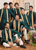 Raivat Ethnic Green Colour Art Silk Kurta Pajama With Matching Dupatta | Grocsy