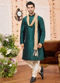 Raivat Ethnic Green Colour Art Silk Kurta Pajama With Matching Dupatta | Grocsy