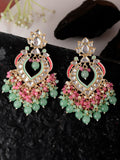 Shoshaa Gold-Polished Green & Pink Enamel Kundan-Studded Drop Earrings | Grocsy
