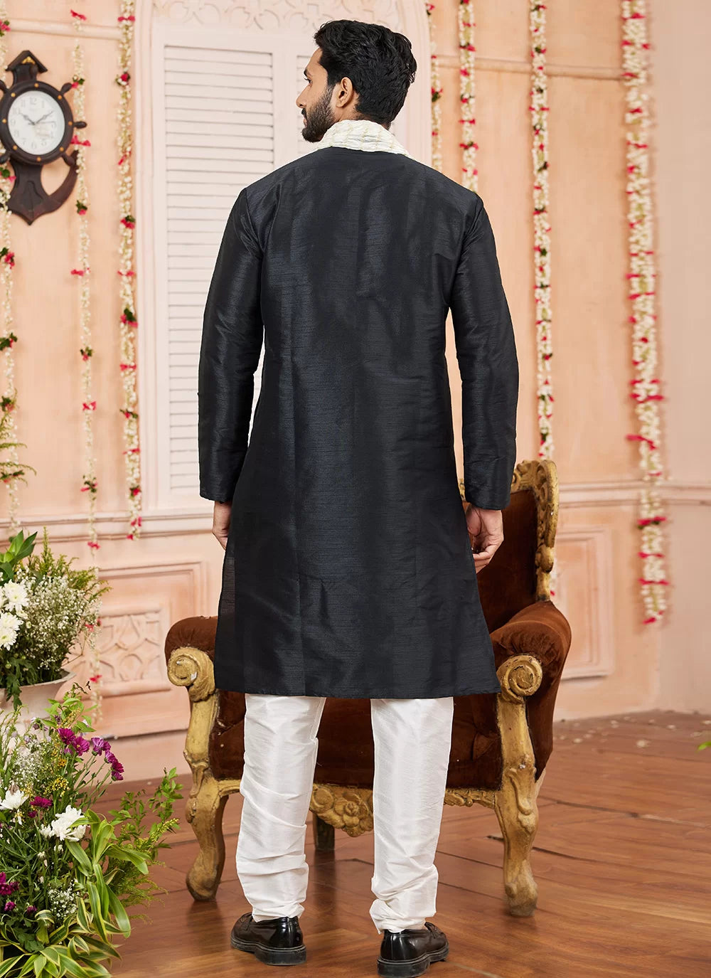 Raivat Ethnic Black Colour Art Silk Kurta Pajama With Matching Dupatta | Grocsy