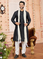 Raivat Ethnic Black Colour Art Silk Kurta Pajama With Matching Dupatta | Grocsy