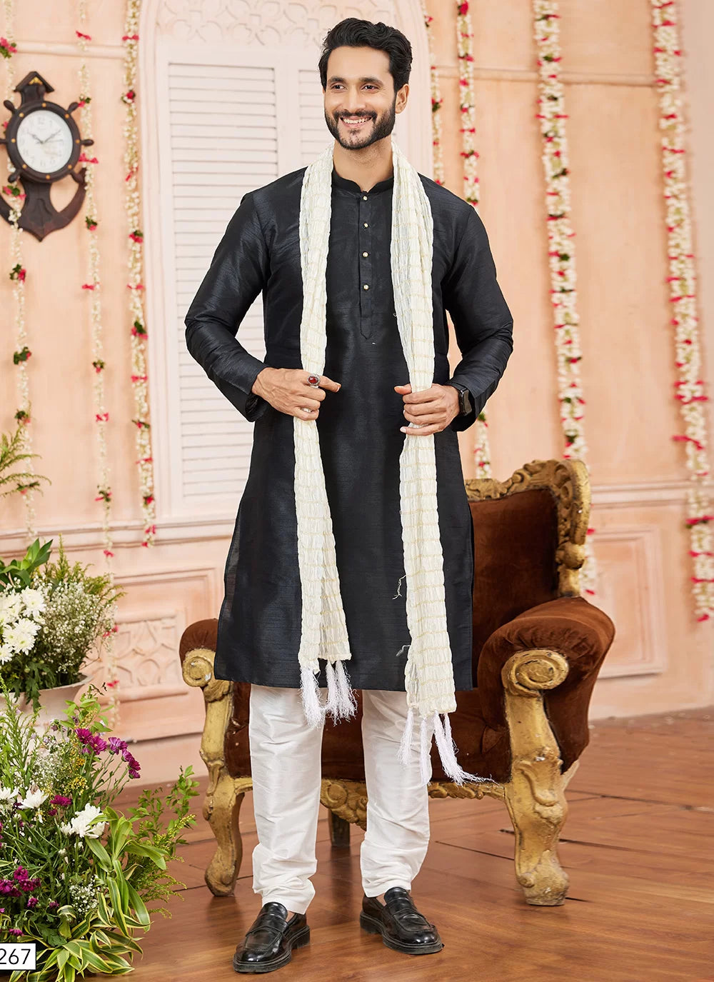 Raivat Ethnic Black Colour Art Silk Kurta Pajama With Matching Dupatta | Grocsy