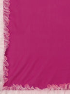 Sangria Magenta Solid Poly Georgette Ruffled Saree | Grocsy