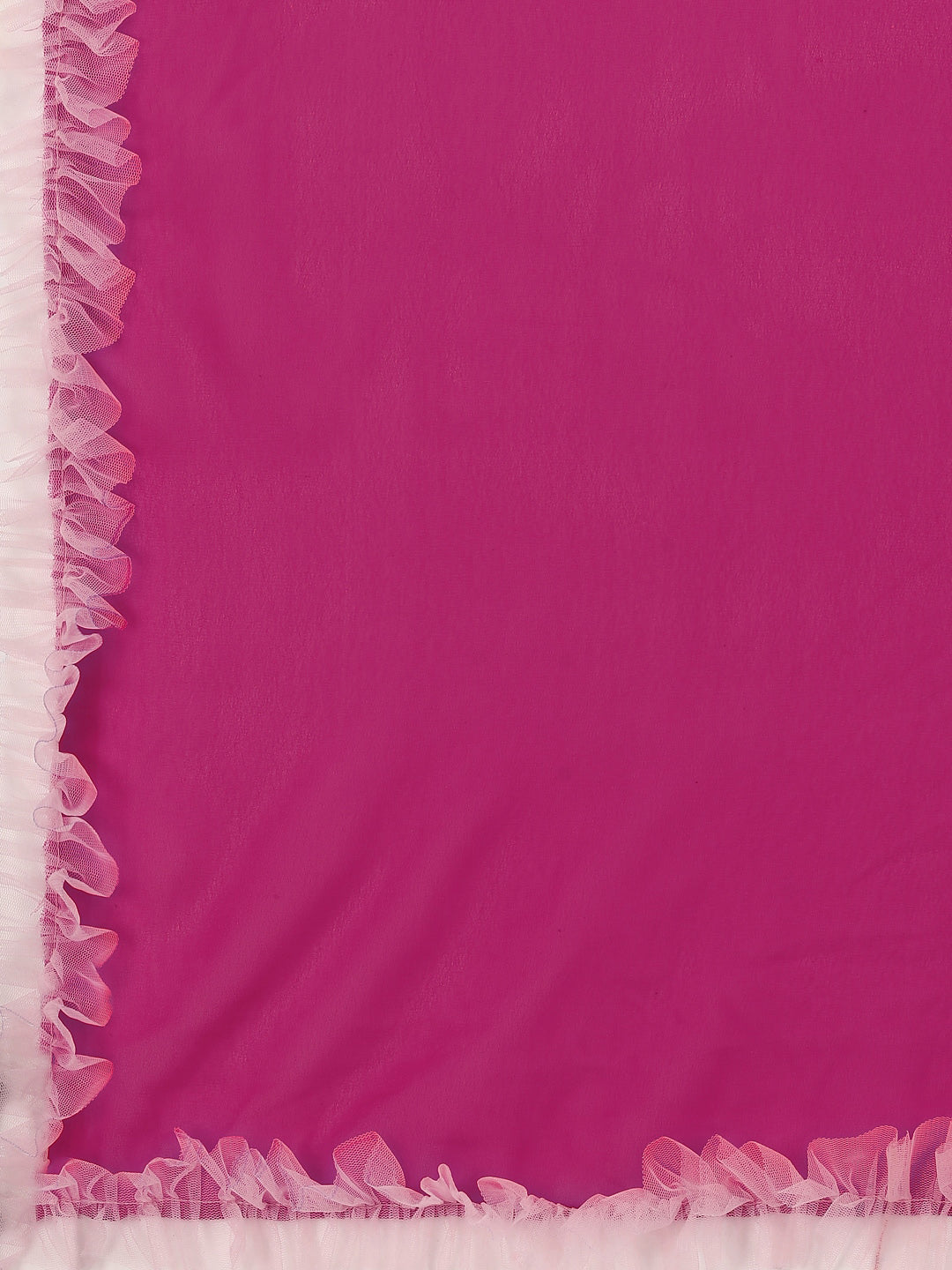 Sangria Magenta Solid Poly Georgette Ruffled Saree | Grocsy