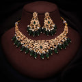 Tehzeeb Creations Gold-Polished Green Colour Necklace With Stud | Grocsy