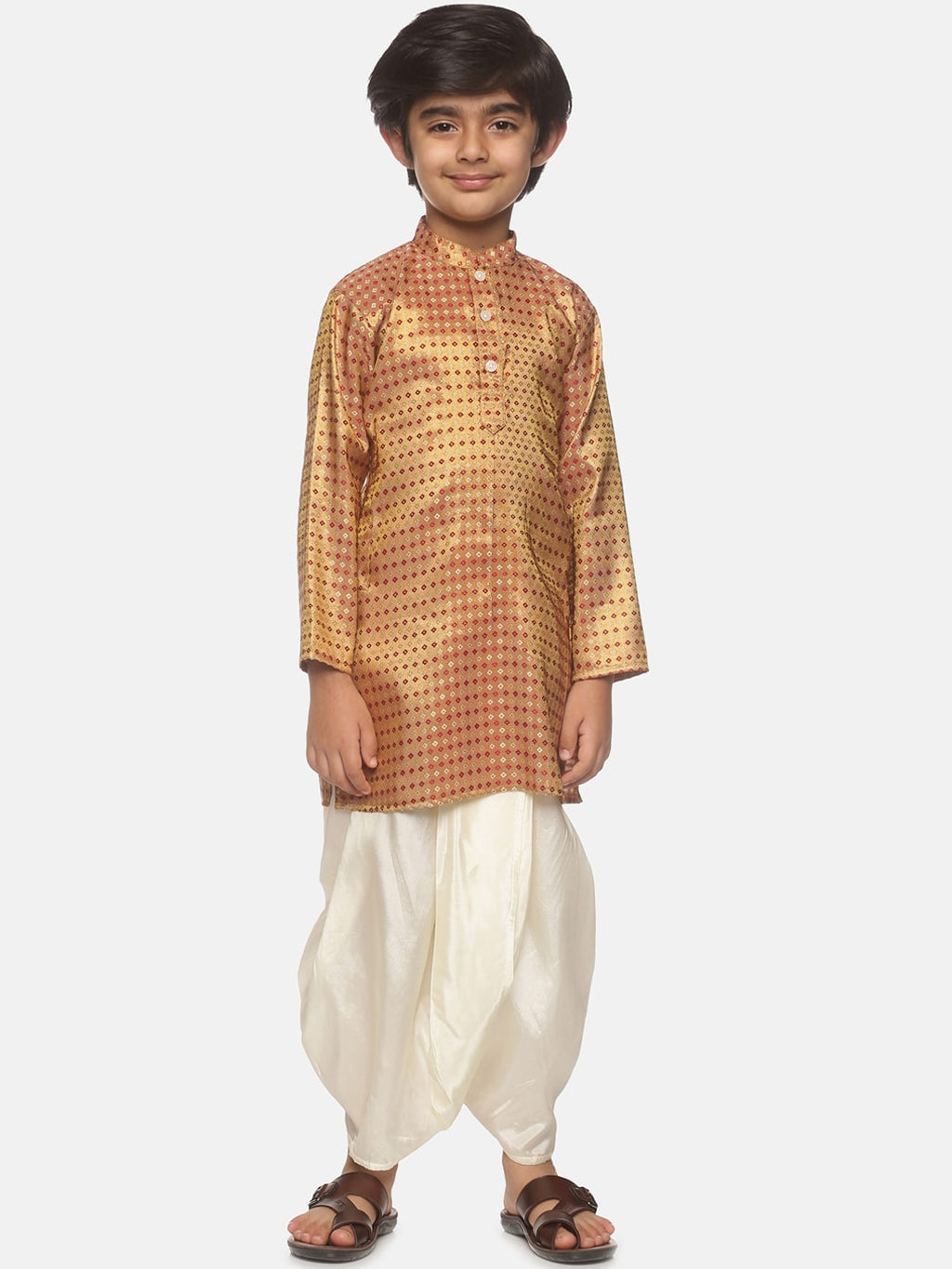 Sethukrishna Boys Gold-Toned Ethnic Motifs Kurta with Dhoti Pants | Grocsy