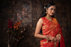 Vardha Crimson Red Zari Floral Kanjeevaram Silk Saree | Grocsy