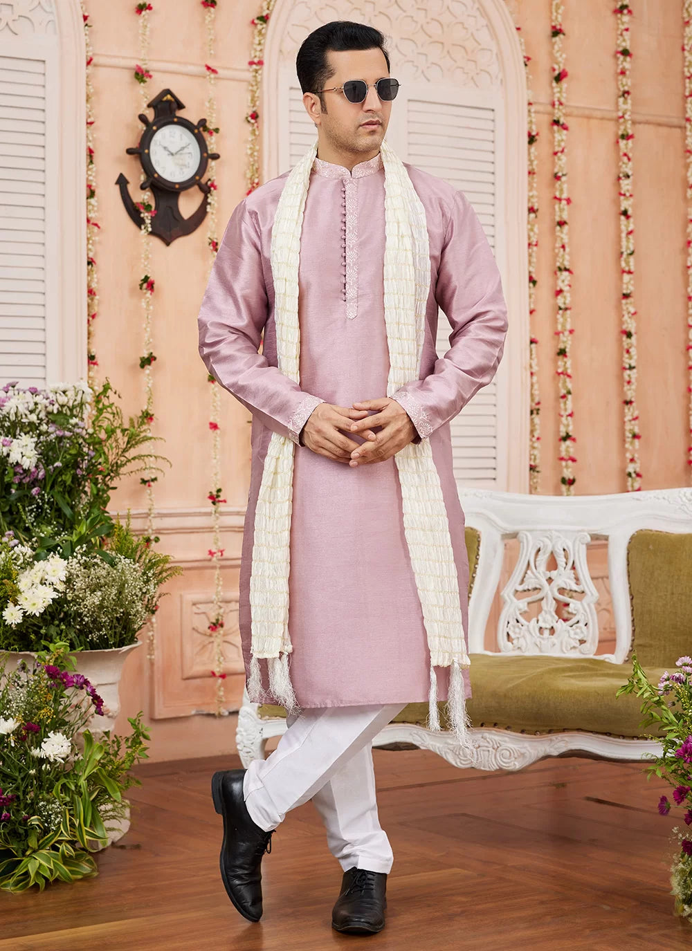 Raivat Ethnic Onion Pink Colour Art Silk Kurta Pajama With Matching Dupatta | Grocsy