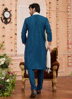 Raivat Ethnic Teal Blue Colour Art Silk Kurta Pajama With Matching Dupatta | Grocsy