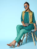Sangria Printed Kurta Set with Embroidered Ethnic Jacket | Grocsy