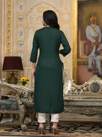 Juniper Women's Bottle Green Liva Rayon Kurta With Buttons Details | Grocsy