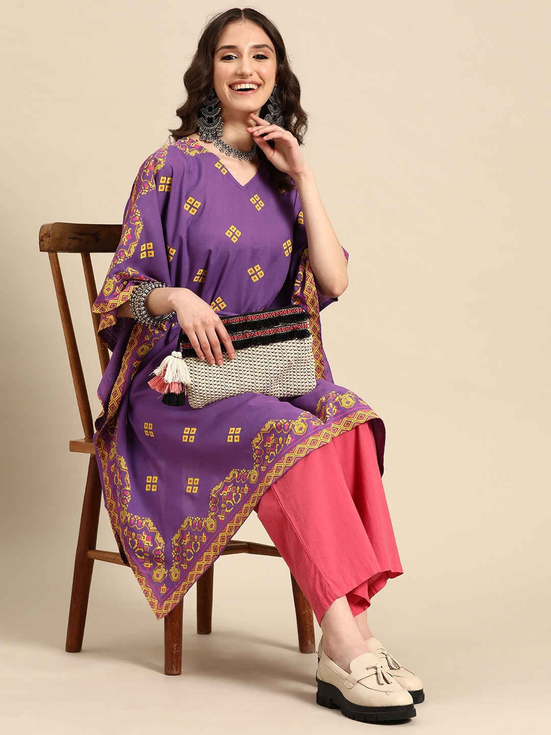 Sangria Women Ethnic Motifs Printed Kaftan Kurta | Grocsy