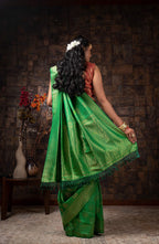 Vardha Clover Green Golden Zari Kanjeevaram Silk Saree | Grocsy