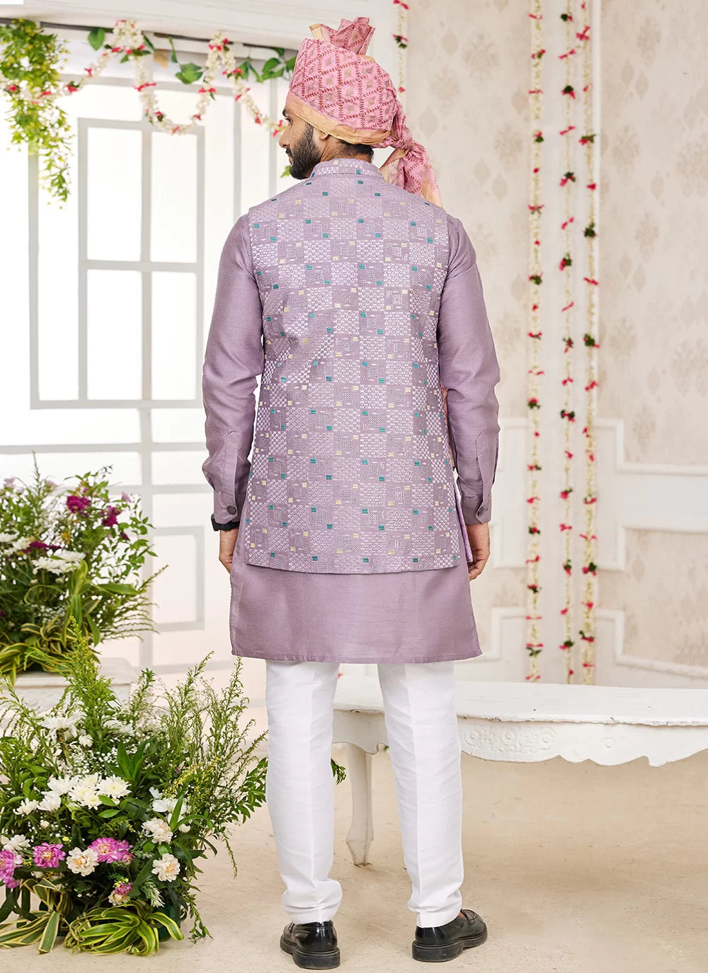 Raivat Ethnic Art Silk Embroidery Work Jacket Set In Onion Pink Colour | Grocsy