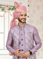 Raivat Ethnic Art Silk Embroidery Work Jacket Set In Onion Pink Colour | Grocsy