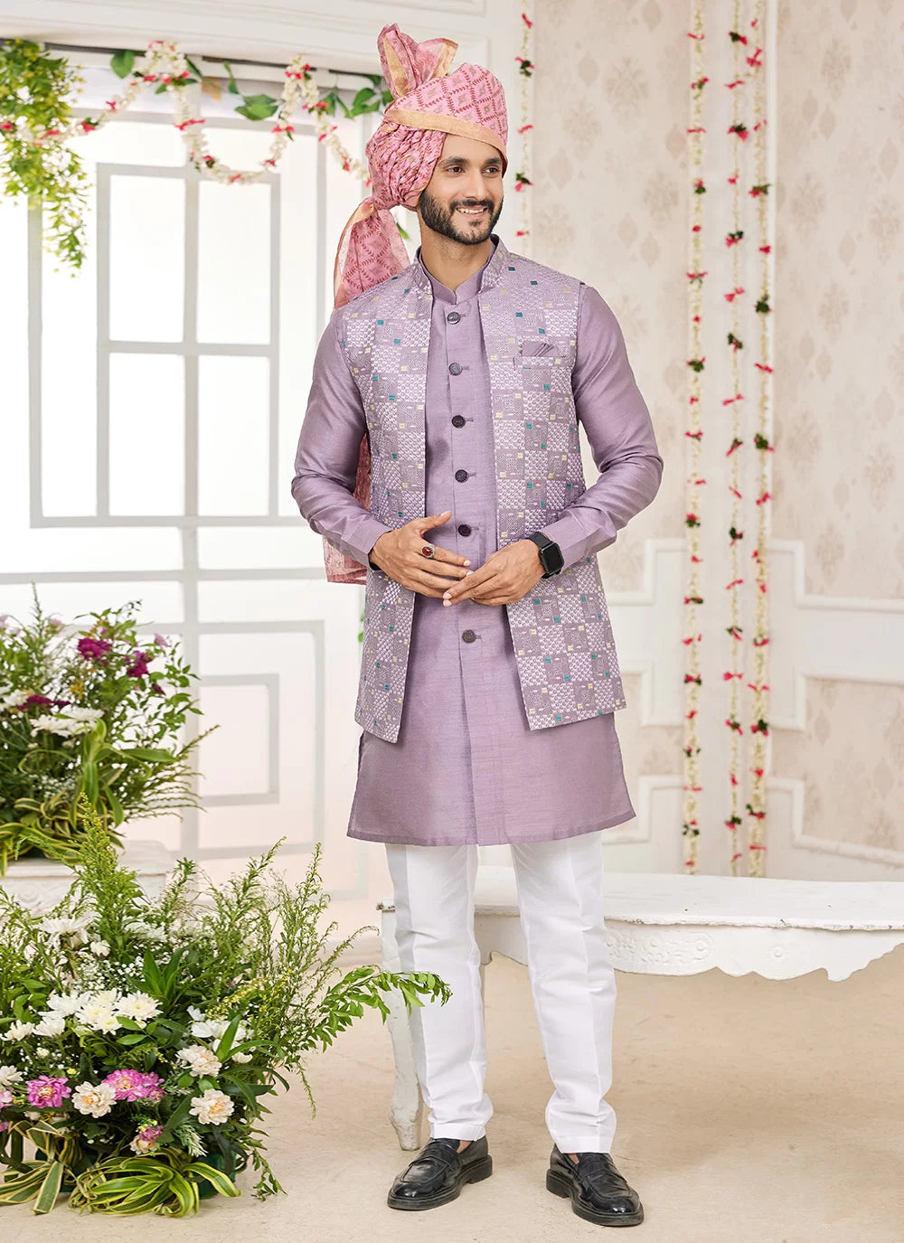 Raivat Ethnic Art Silk Embroidery Work Jacket Set In Onion Pink Colour | Grocsy