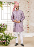 Raivat Ethnic Art Silk Embroidery Work Jacket Set In Onion Pink Colour | Grocsy