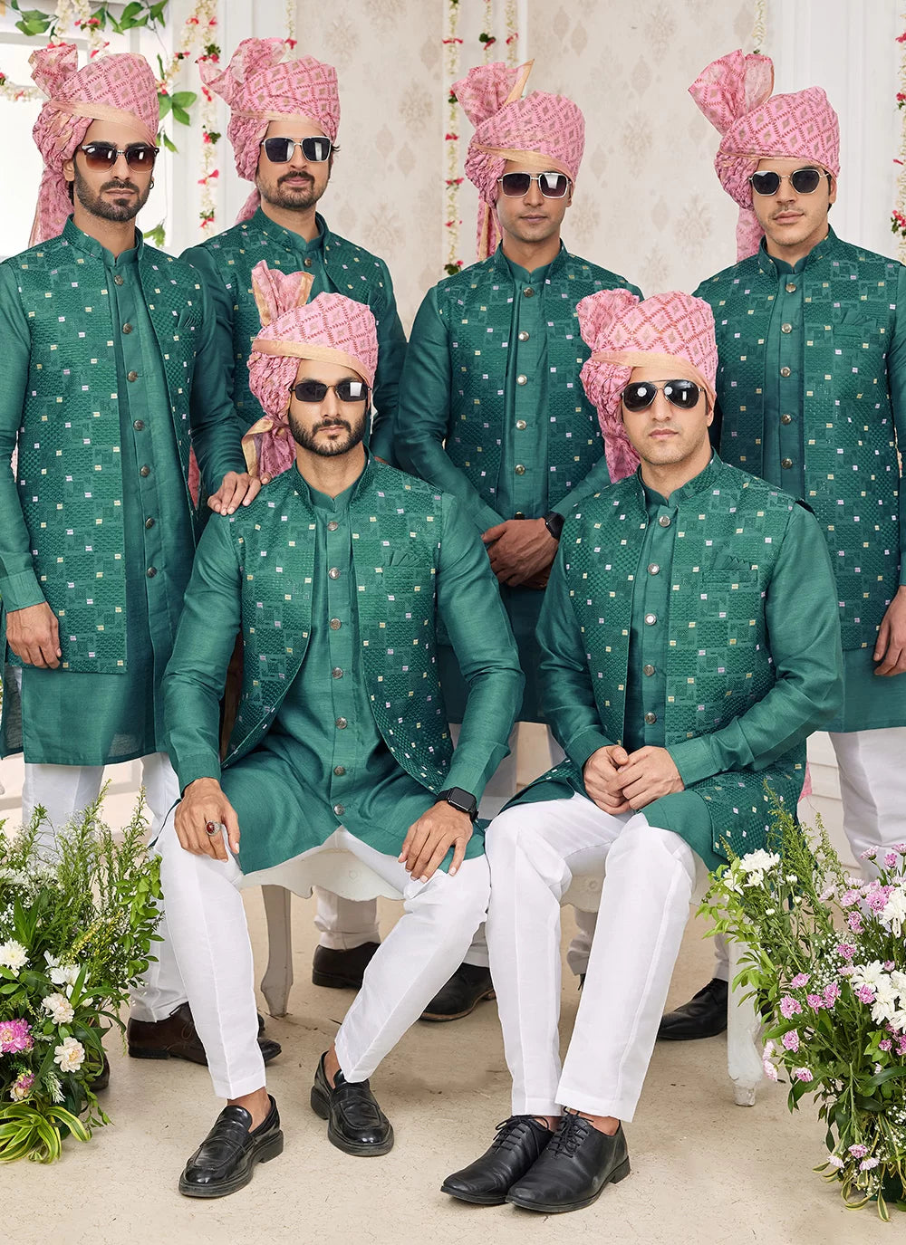 Raivat Ethnic Art Silk Embroidery Work Jacket Set In Green Colour | Grocsy
