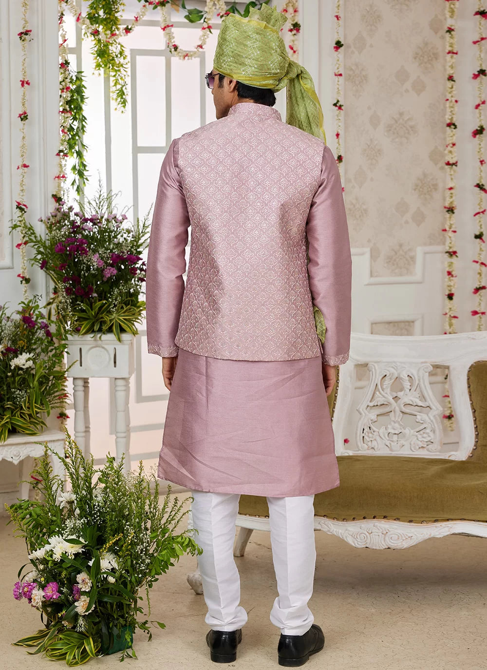 Raivat Ethnic Art Silk Embroidery Work Jacket Set In Onion Colour | Grocsy