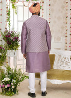 Raivat Ethnic Art Silk Embroidery Work Jacket Set In Dark Onion Pink Colour | Grocsy
