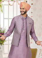 Raivat Ethnic Art Silk Embroidery Work Jacket Set In Dark Onion Pink Colour | Grocsy