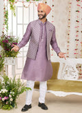 Raivat Ethnic Art Silk Embroidery Work Jacket Set In Dark Onion Pink Colour | Grocsy