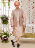 Raivat Ethnic Art Silk Embroidery Work Jacket Set In Peach Colour | Grocsy