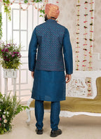 Raivat Ethnic Art Silk Embroidery Work Jacket Set In Teal Blue Colour | Grocsy