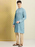 House of Pataudi Jashn Zari Work Sequined Detail Floral Embroidered Kurta | Grocsy