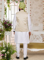 Raivat Ethnic Art Silk Embroidery Work Jacket Set In Off White Colour | Grocsy