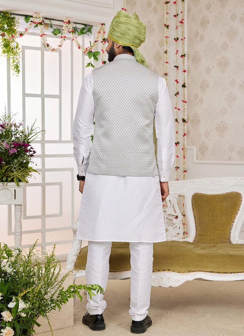 Raivat Ethnic Art Silk Embroidery Work Jacket Set In Grey Colour | Grocsy