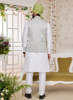 Raivat Ethnic Art Silk Embroidery Work Jacket Set In Grey Colour | Grocsy
