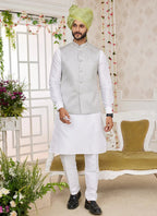 Raivat Ethnic Art Silk Embroidery Work Jacket Set In Grey Colour | Grocsy