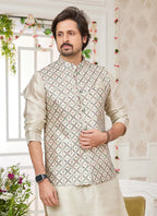 Raivat Ethnic Art Silk Embroidery Work Jacket Set In Pista Green Colour | Grocsy