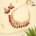 Tehzeeb Creations Gold-Polished Maroon & Green Colour Necklace With Stud | Grocsy