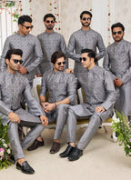 Raivat Ethnic Art Silk Embroidery Work Jacket Set In Dark Grey Colour | Grocsy