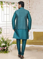 Raivat Ethnic Art Silk Embroidery Work Jacket Set In Rama Green Colour | Grocsy