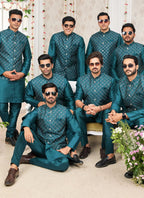 Raivat Ethnic Art Silk Embroidery Work Jacket Set In Rama Green Colour | Grocsy