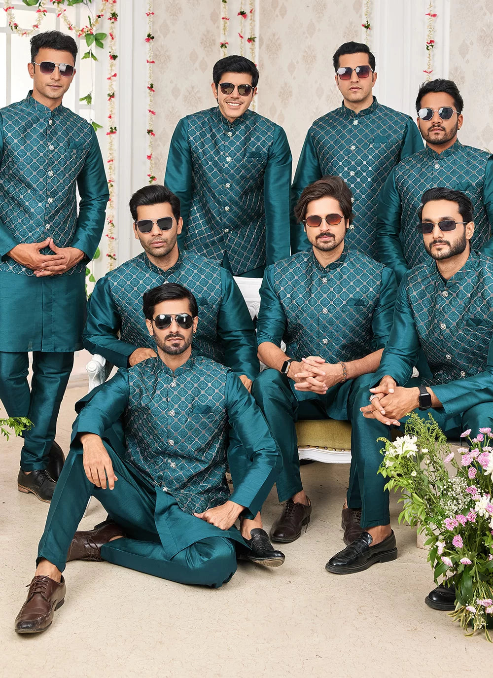 Raivat Ethnic Art Silk Embroidery Work Jacket Set In Rama Green Colour | Grocsy