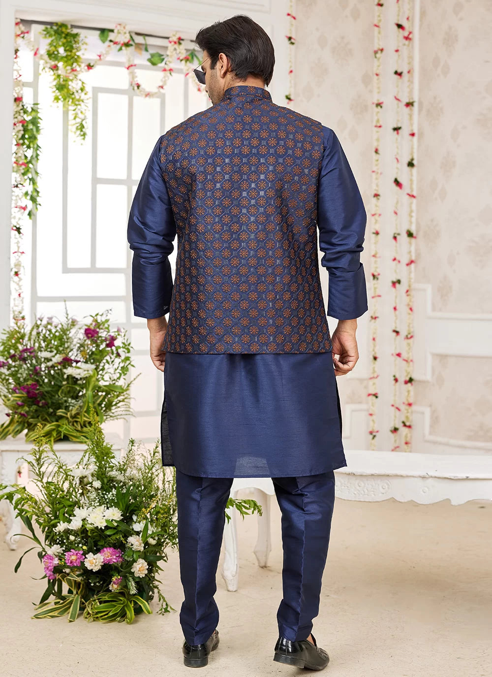 Raivat Ethnic Art Silk Embroidery Work Jacket Set In Blue Colour | Grocsy