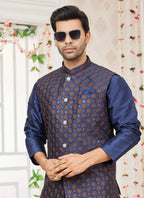Raivat Ethnic Art Silk Embroidery Work Jacket Set In Blue Colour | Grocsy