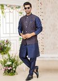 Raivat Ethnic Art Silk Embroidery Work Jacket Set In Blue Colour | Grocsy
