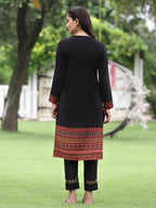 Juniper Women Women's Acrylyc Viscose Jaquard Knit Black Printed Straight Festive Kurta | Grocsy