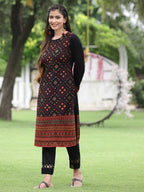 Juniper Women Women's Acrylyc Viscose Jaquard Knit Black Printed Straight Festive Kurta | Grocsy