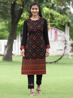 Juniper Women Women's Acrylyc Viscose Jaquard Knit Black Printed Straight Festive Kurta | Grocsy