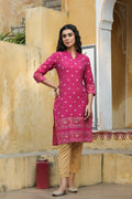 Juniper Fuchsia Ethnic Motif Printed Mono Viscose Straight Kurta | Grocsy
