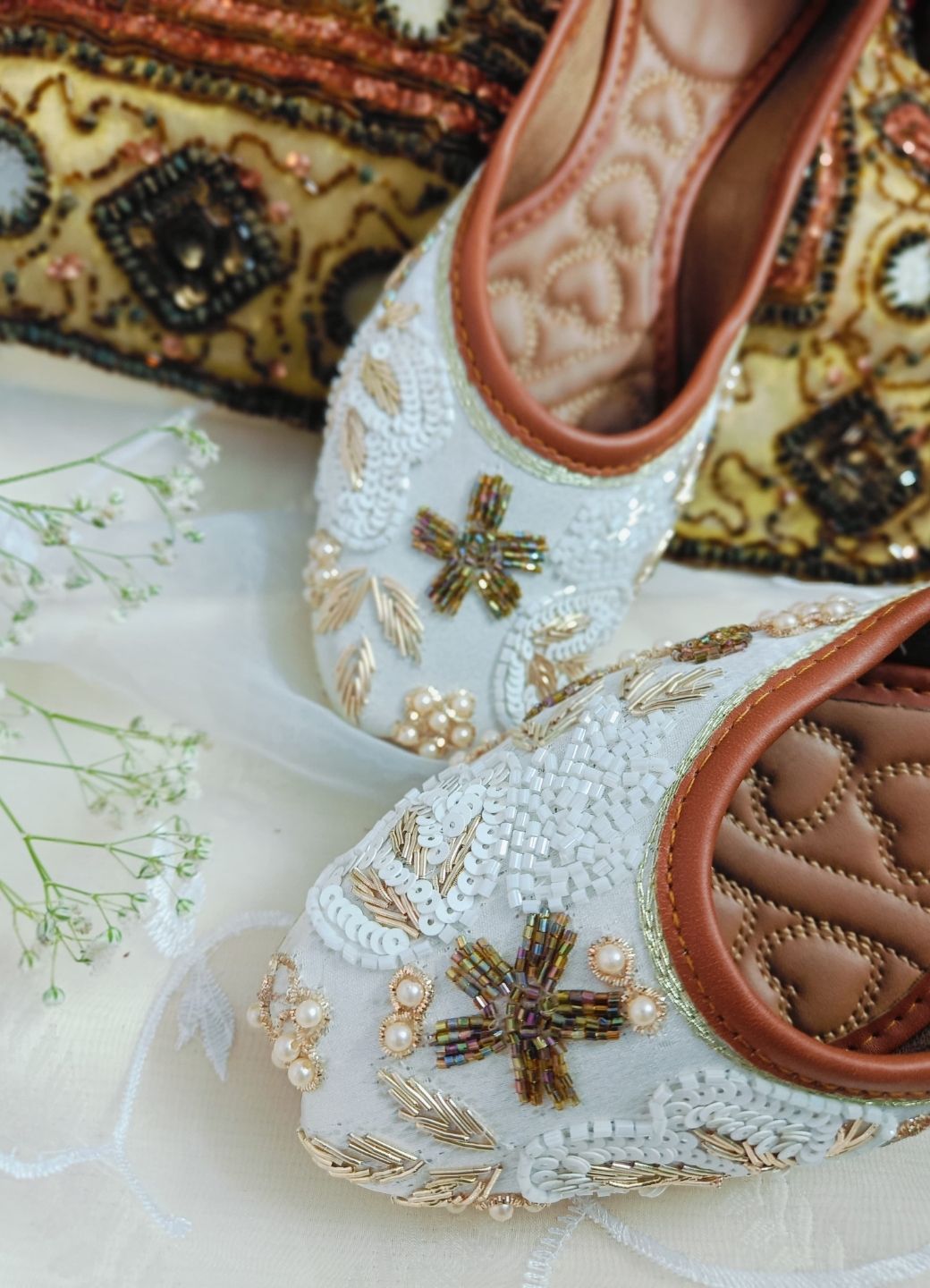 Desi Colour Women Indian Ethnic Footwear-Party Wear Off White Emb | Grocsy