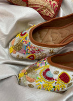 Desi Colour Women Indian Ethnic Footwear-Party Wear White Multicolour Pear Work | Grocsy