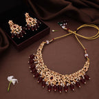 Tehzeeb Creations Gold-Polished Maroon & Green Colour Necklace With Stud | Grocsy
